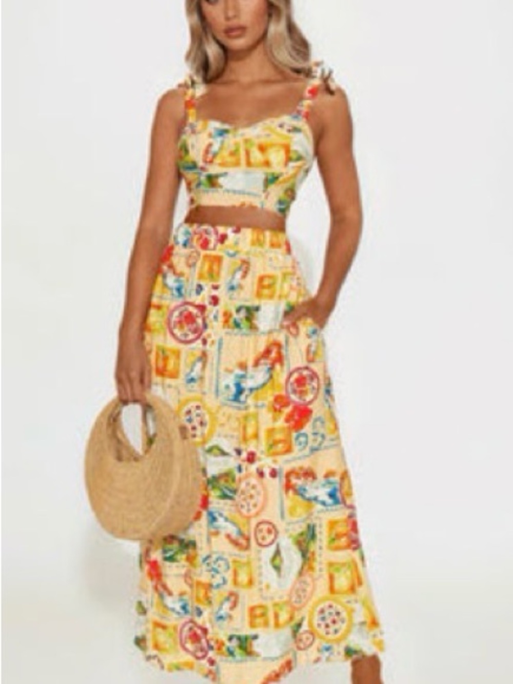 Yellow Printed Maxi Skirt Set - Summer in Italy